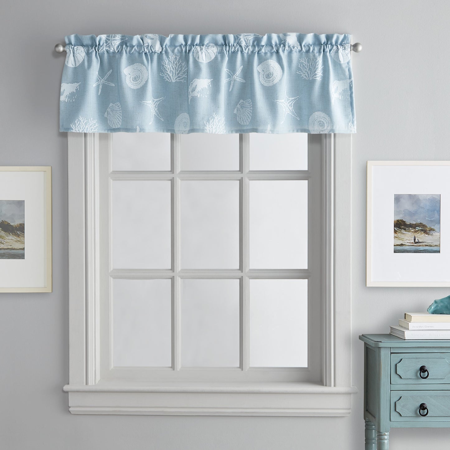 Destinations Seashells Valance Aqua