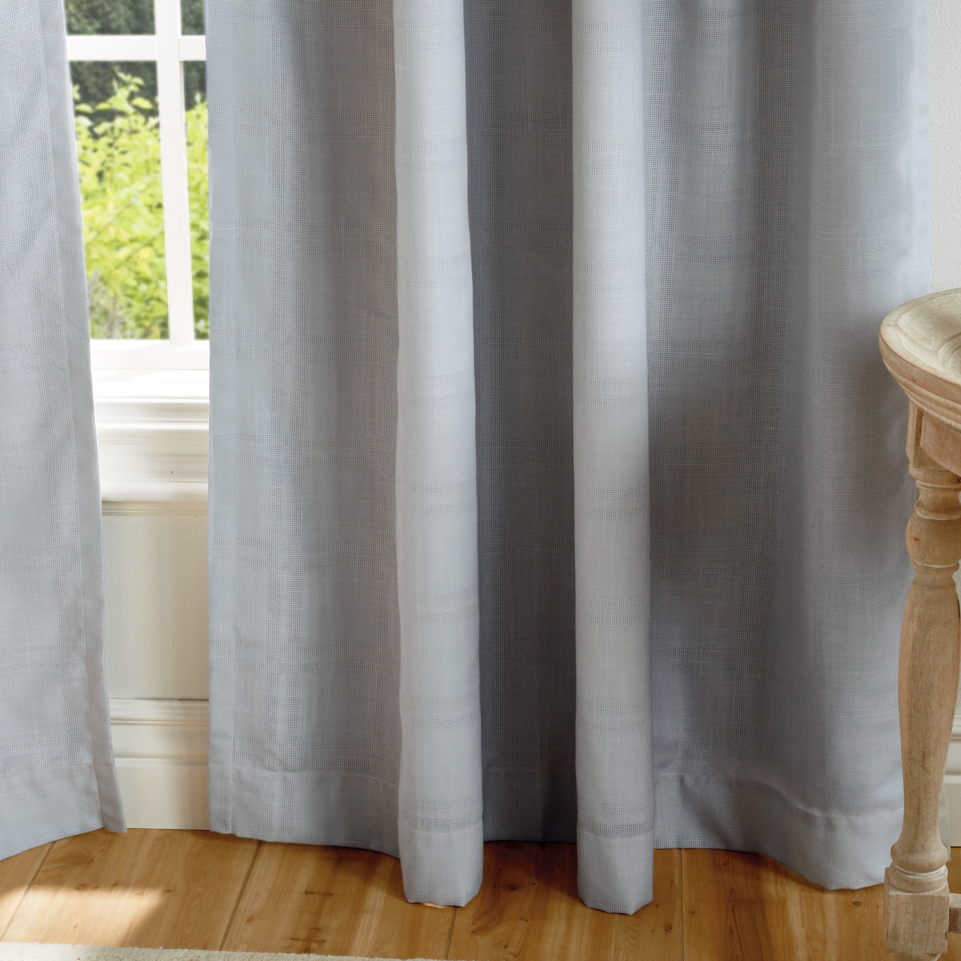 Martha Stewart Bedford Woven Plaid Backtab Curtain Panel Grey