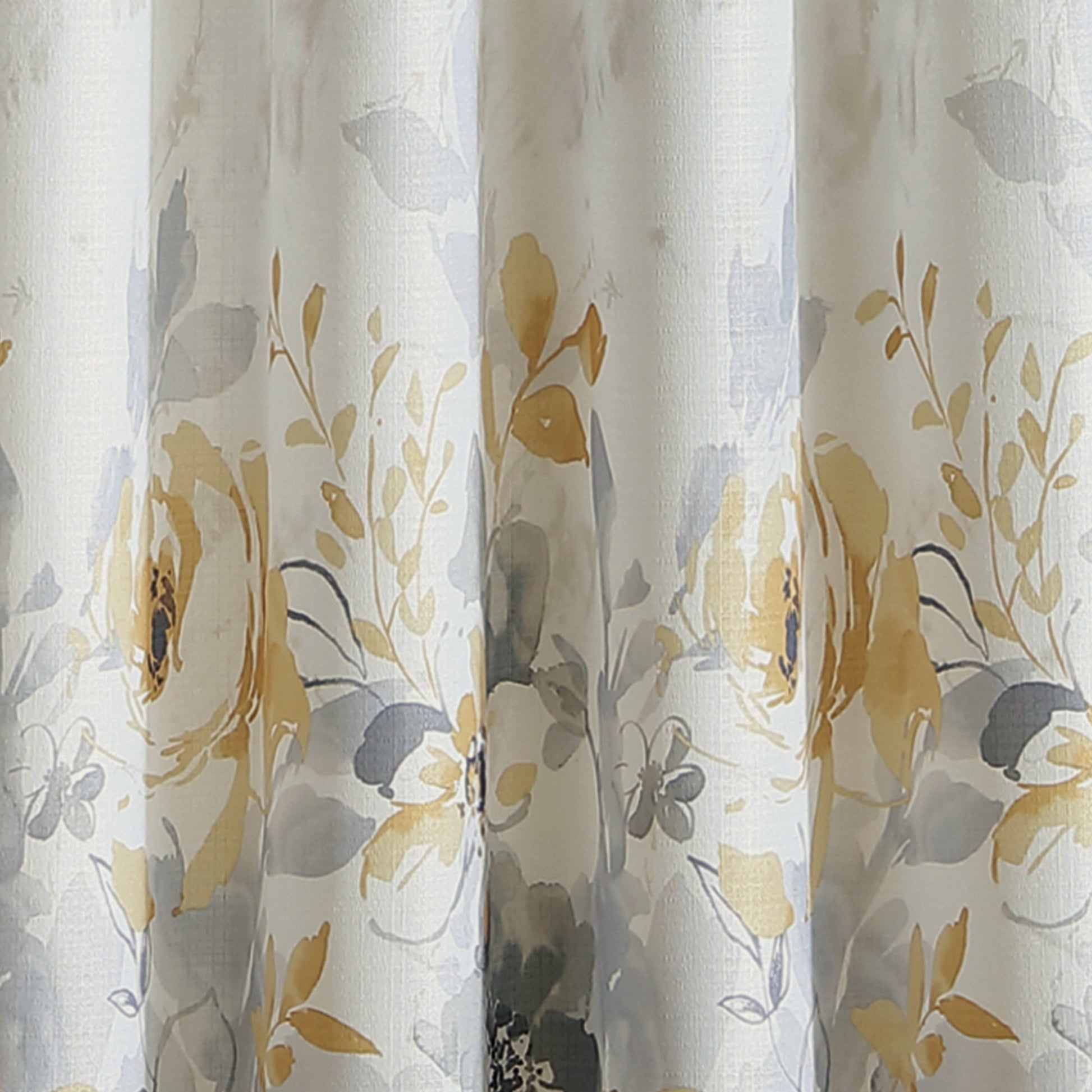Watercolor Floral Poletop Window Curtain Panel Gold