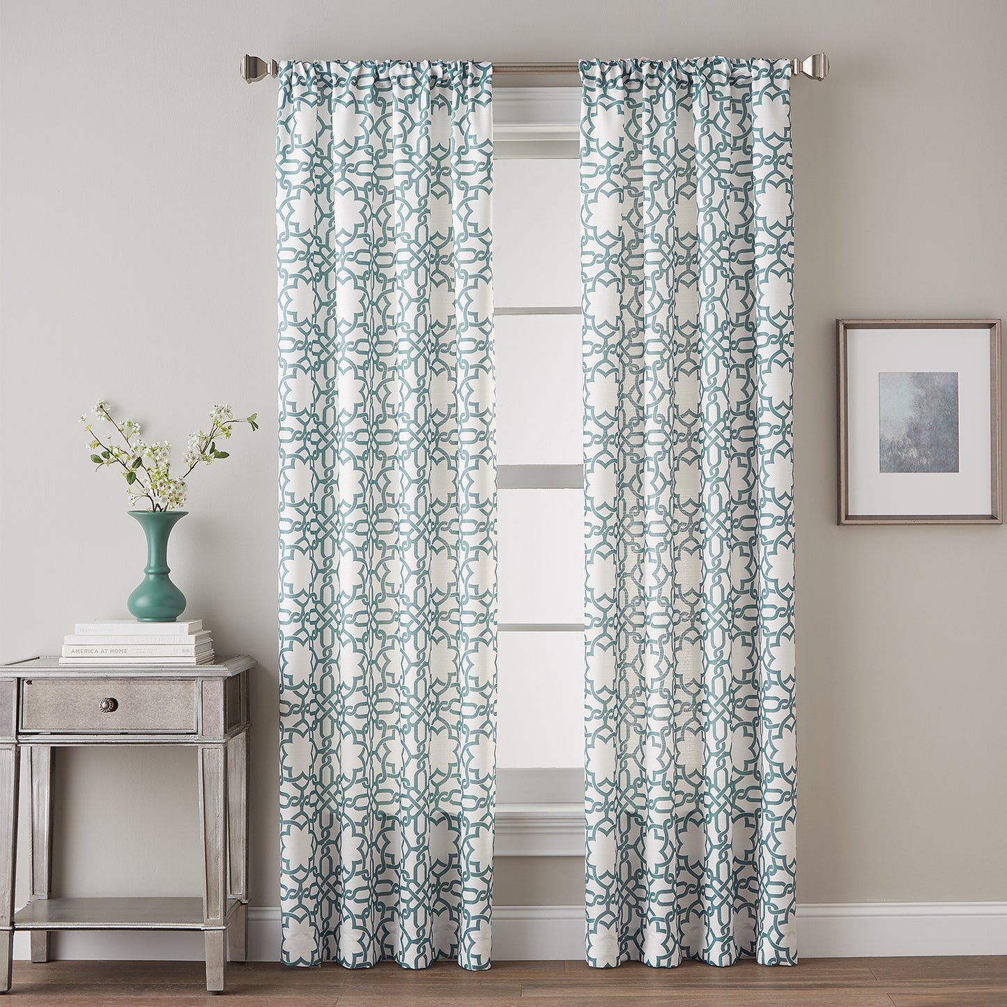 Lotus Harmony Poletop Window Curtain Panel Seafoam