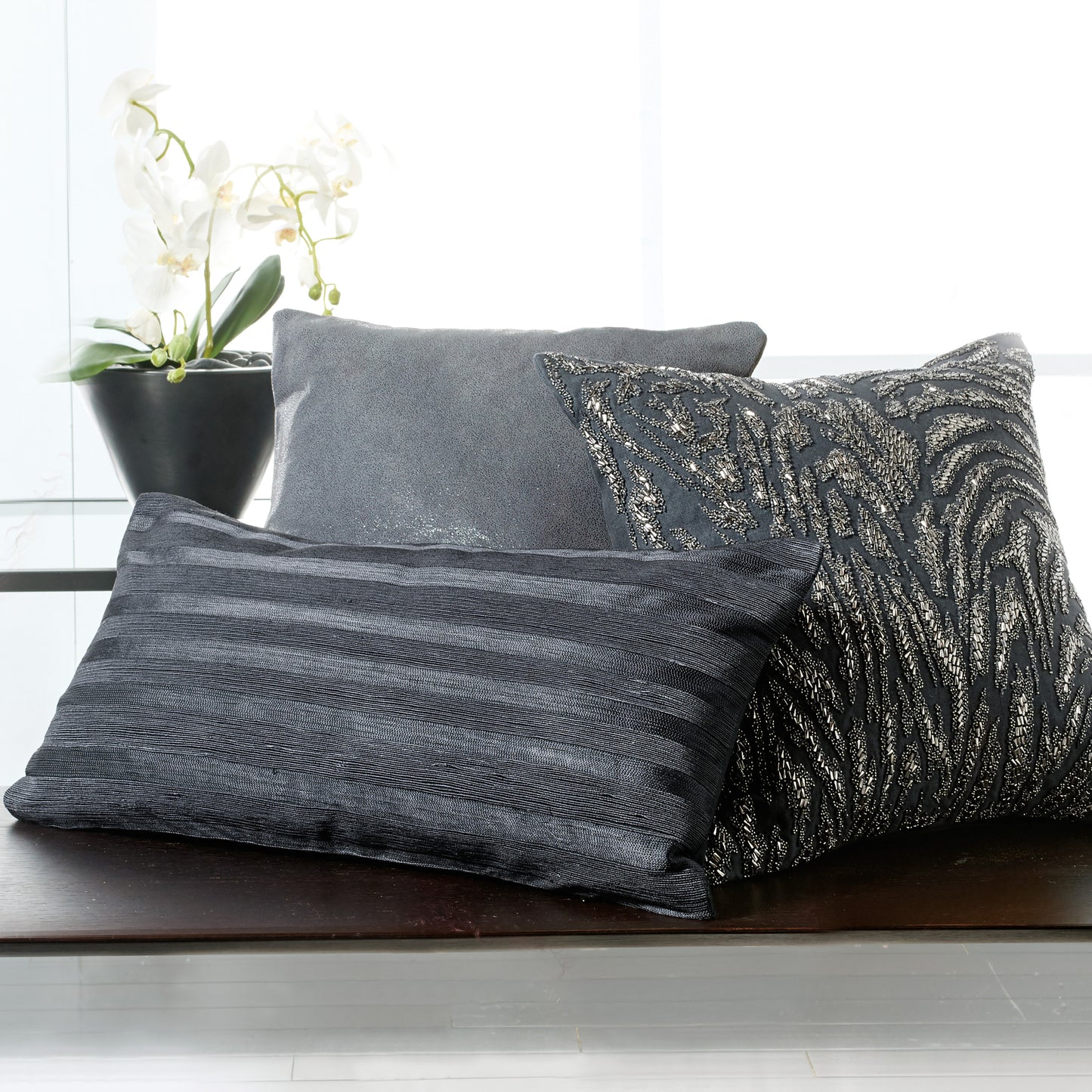 Donna Karan Moonscape Abstract Beaded Decorative Pillow