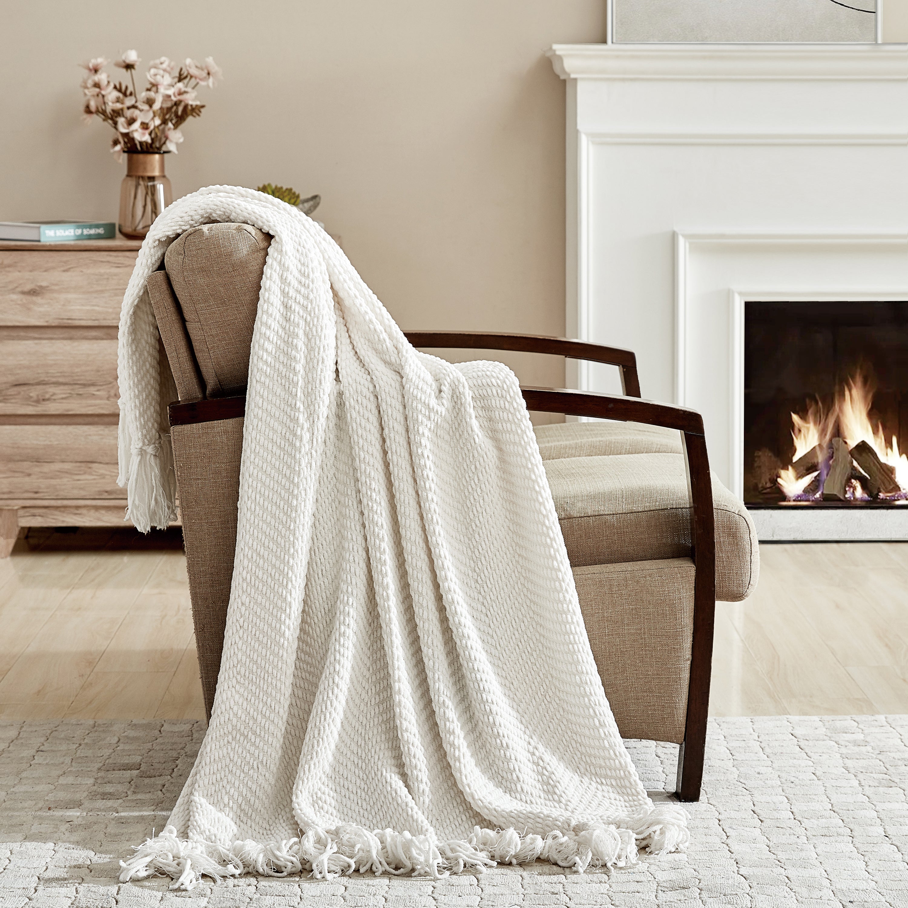 DKNY Chenille Herringbone Fringe Throw