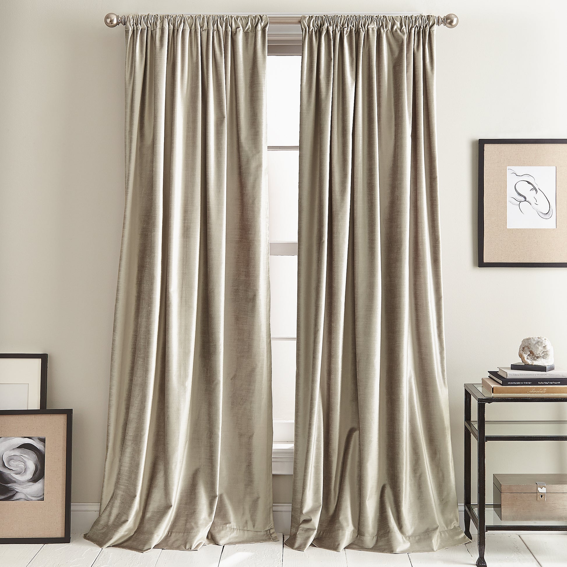 DKNY Modern Knotted Velvet Window Curtain Panel Champagne