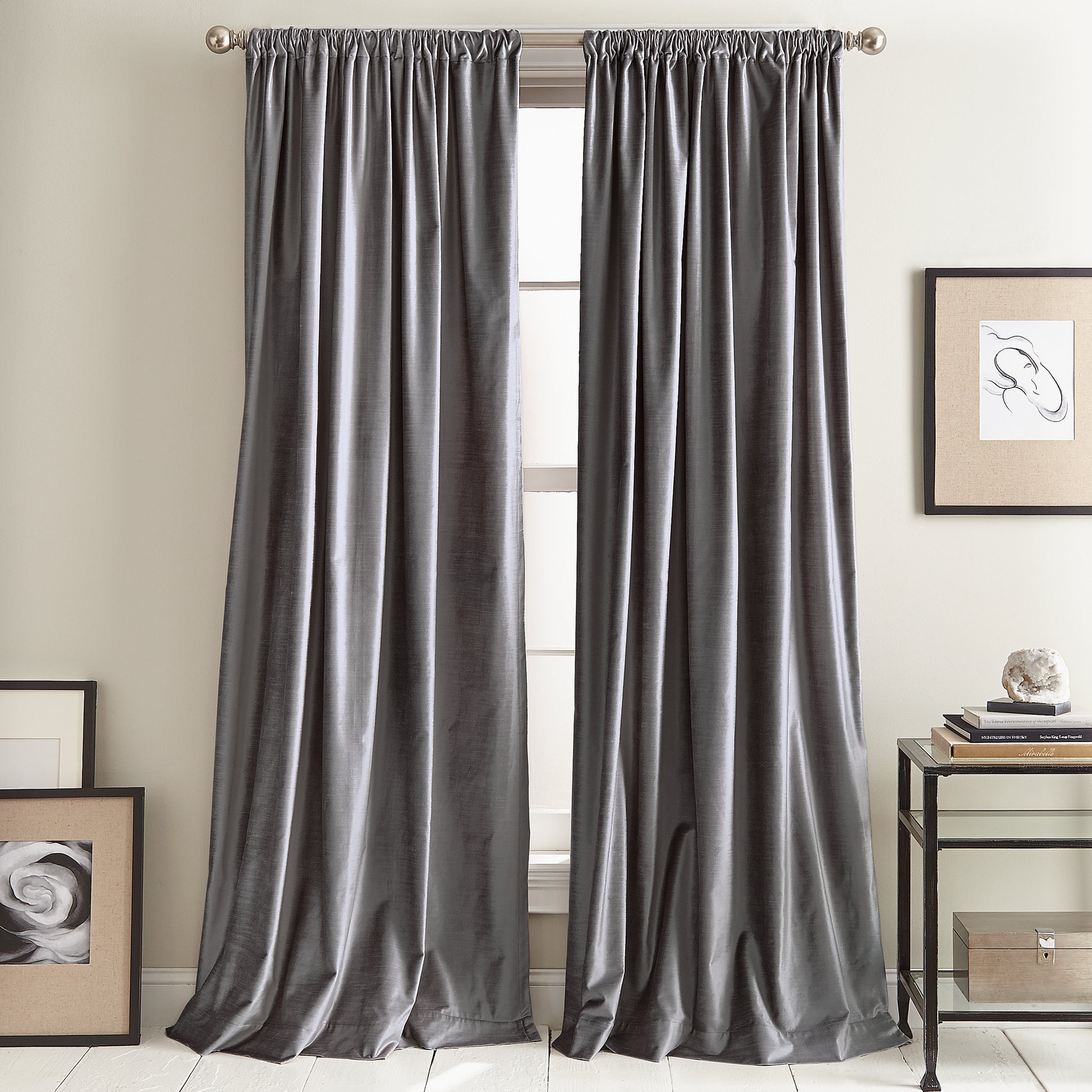 DKNY Modern Knotted Velvet Window Curtain Panel Charcoal