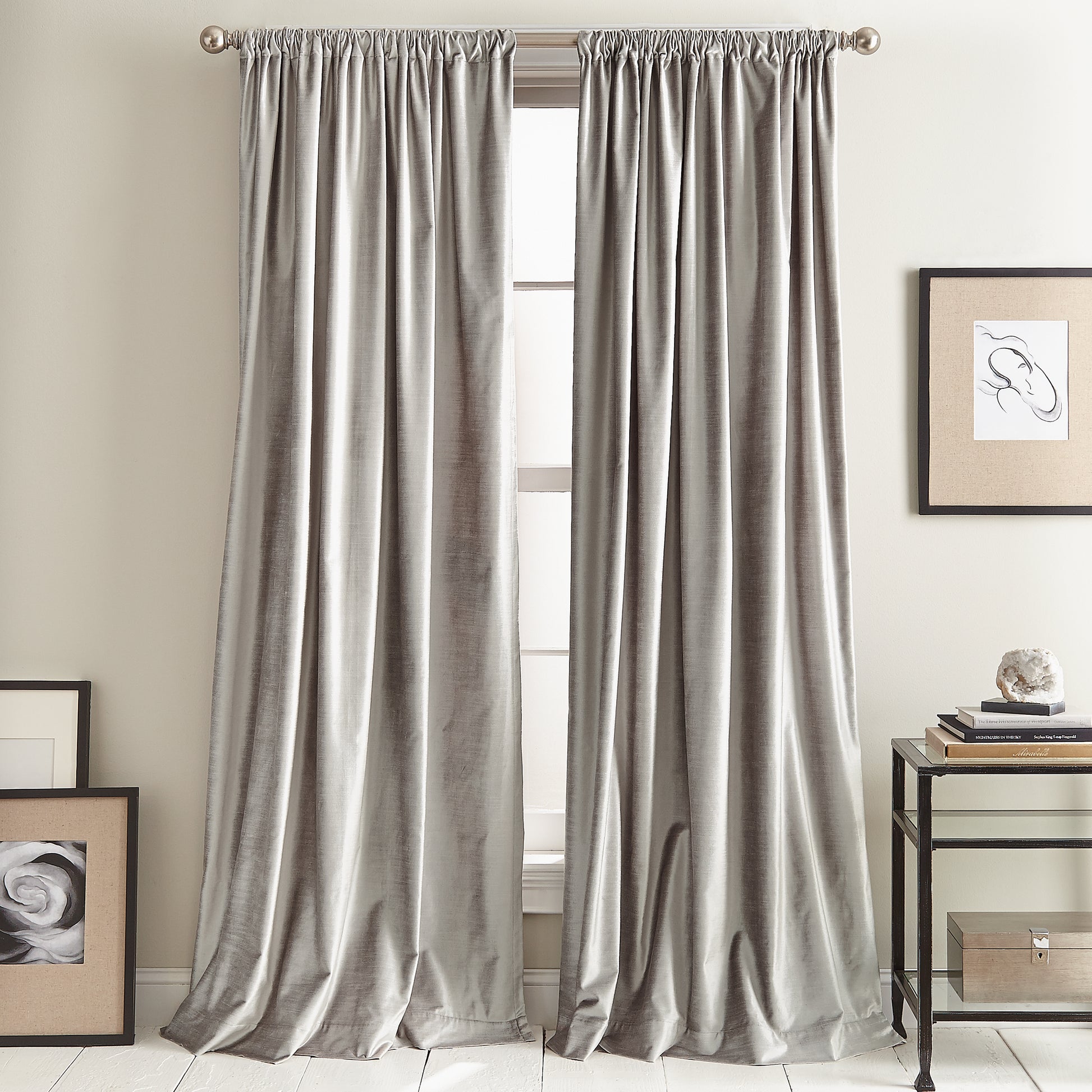 DKNY Modern Knotted Velvet Window Curtain Panel Silver