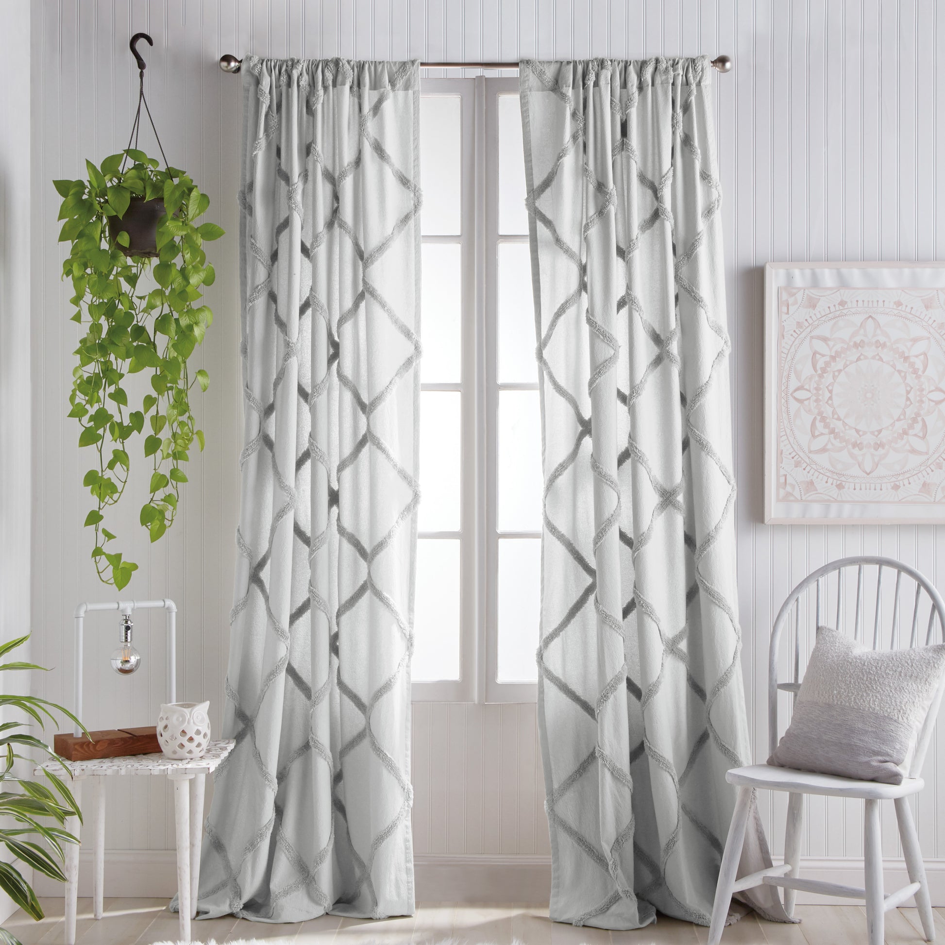 Peri Home Chenille Lattice Window Curtain Panel grey