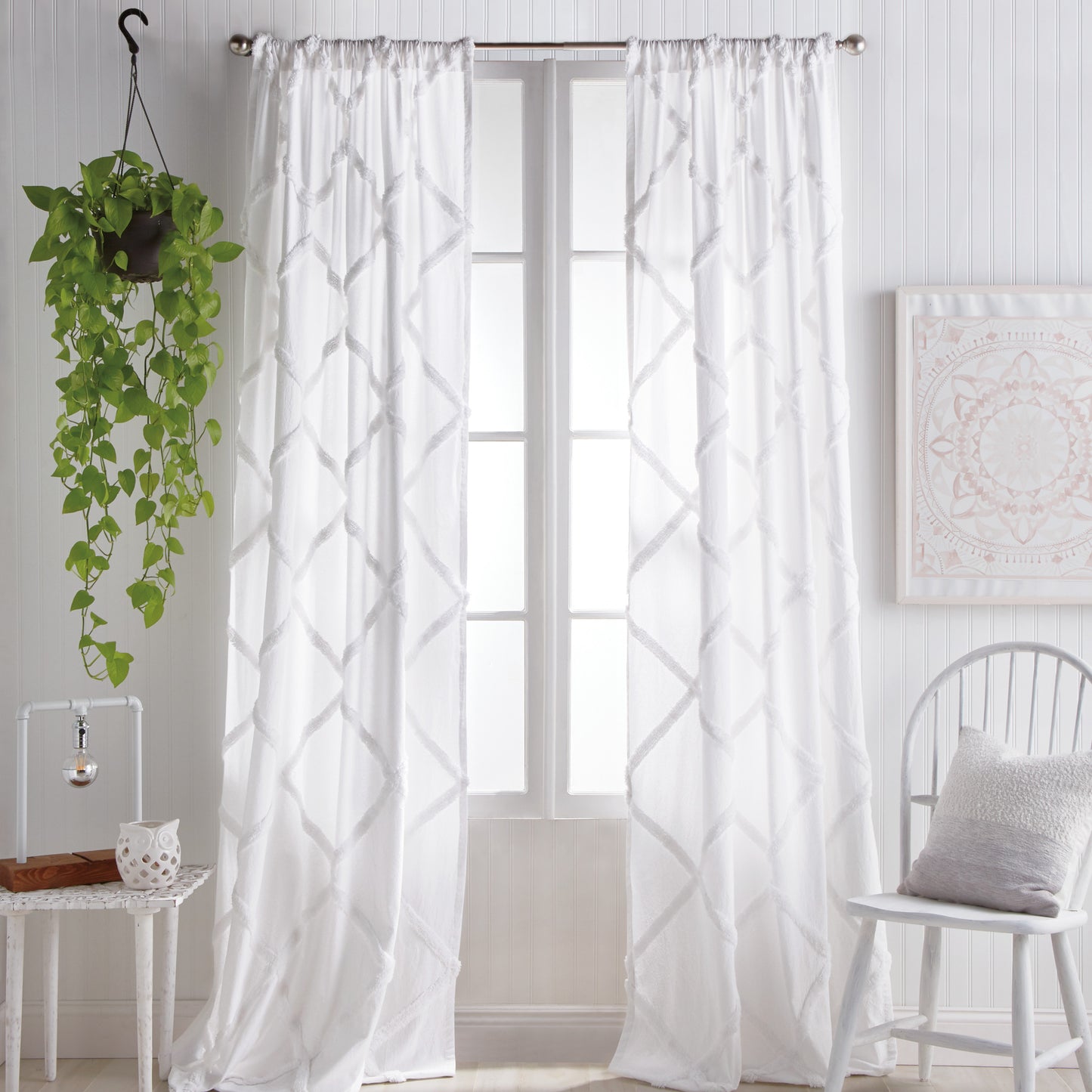 Peri Home Chenille Lattice Window Curtain Panel white