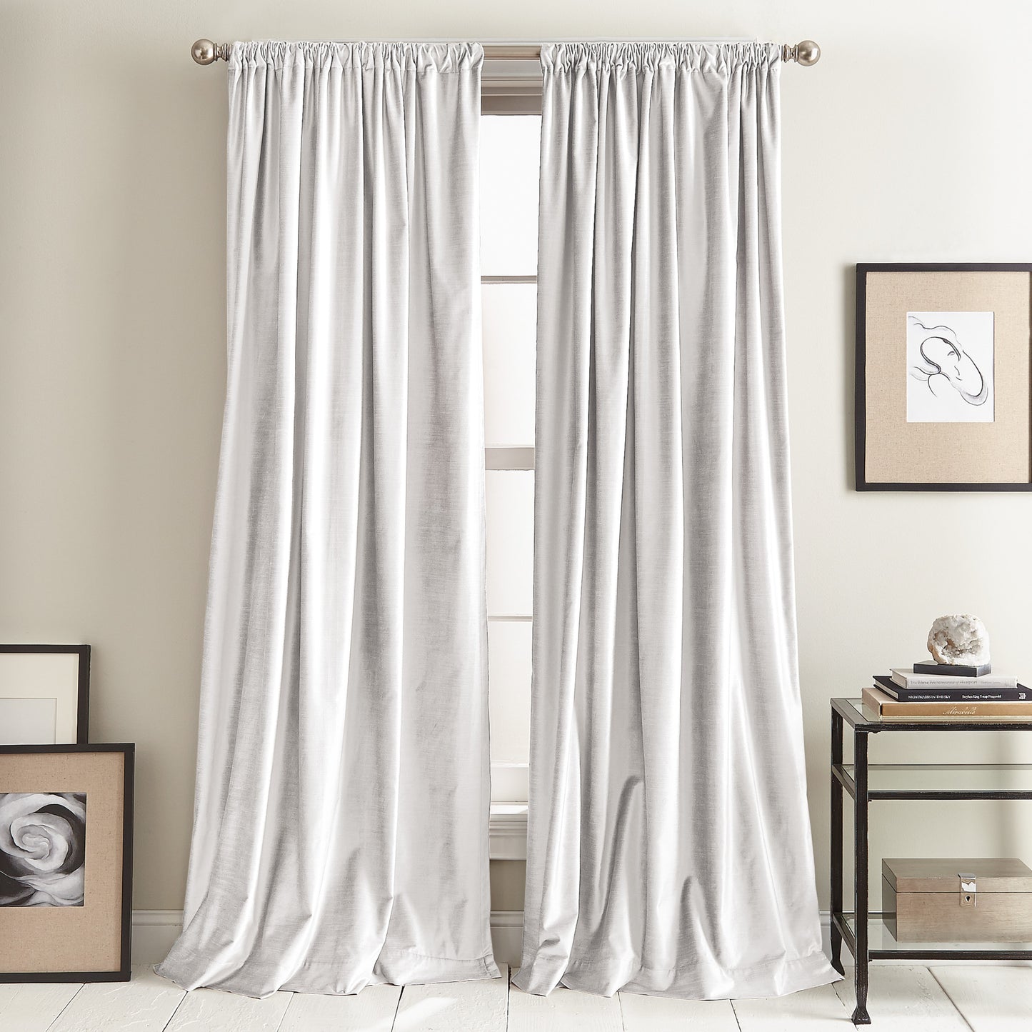 DKNY Modern Knotted Velvet Window Curtain Panel Winter White