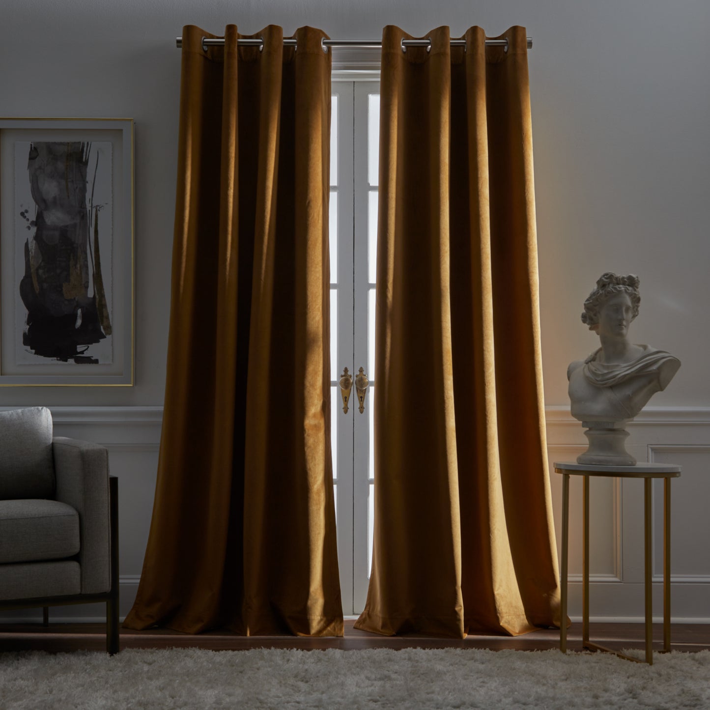 KARL LAGERFELD PARIS Velvet Grommet Curtain Panel Pair