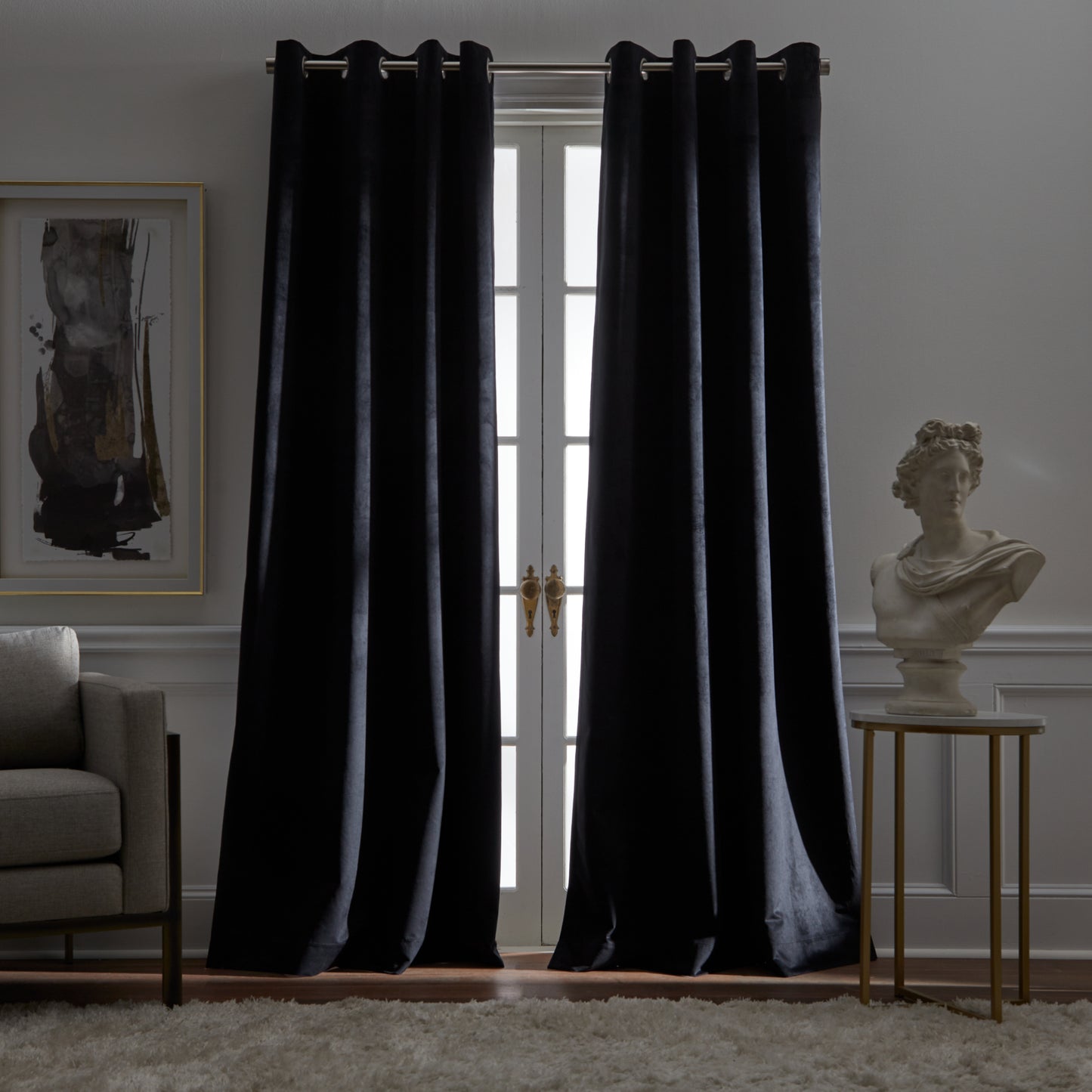 KARL LAGERFELD PARIS Velvet Grommet Curtain Panel Pair